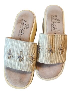 SBICCA Gold Straw Braided Platform  Sandals, Y2K, Women's, Size 6M.